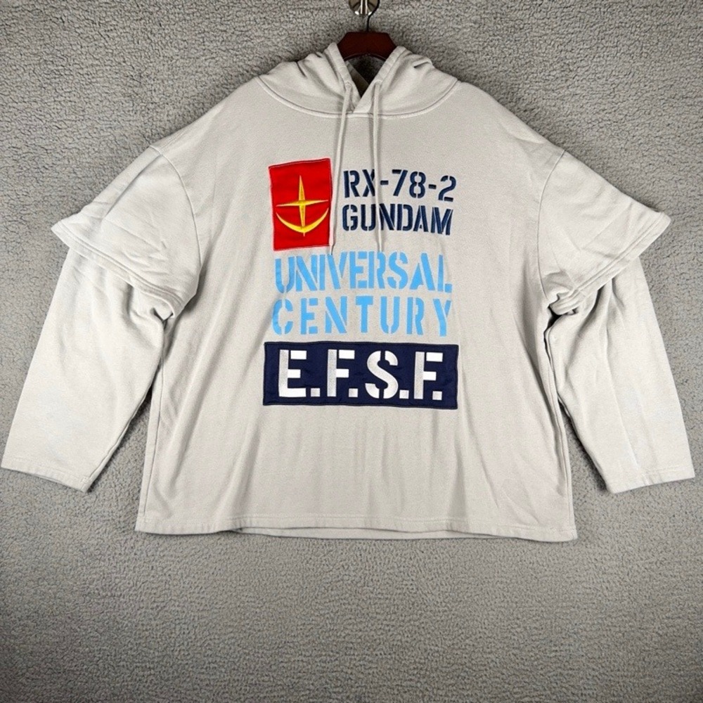 Atsuko Mobile Suit Gundam RX-78-2 Hoodie Mens XL Gray EFSF Layered Sleeve Anime